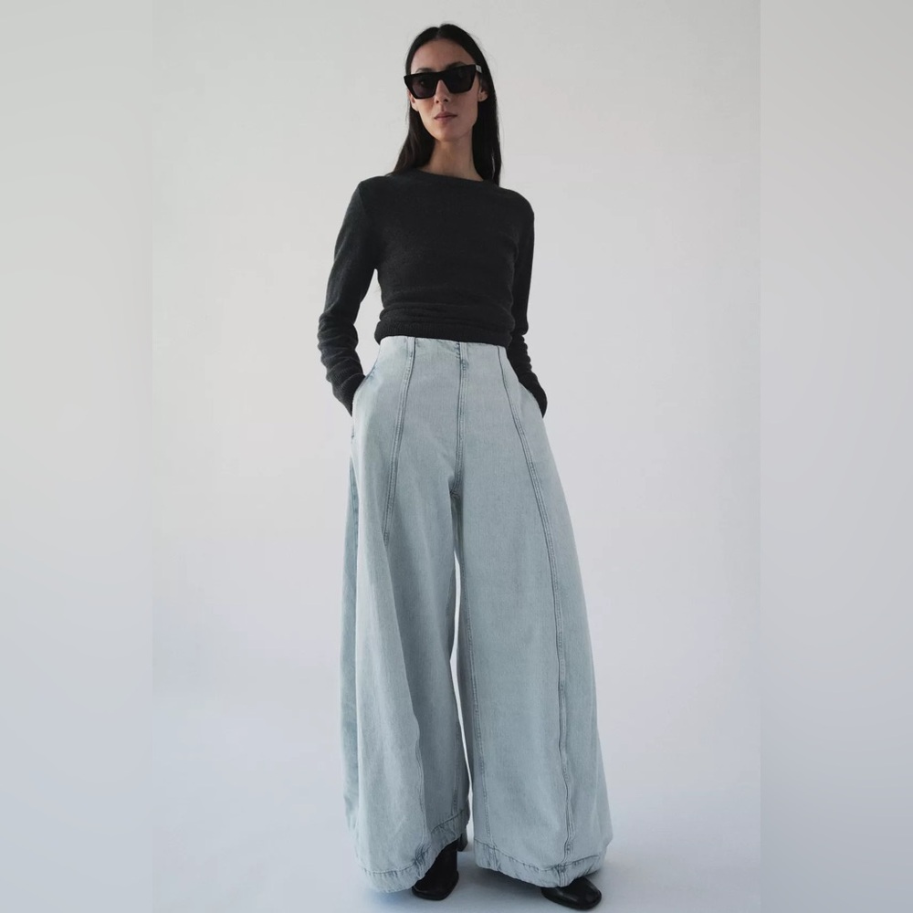 Zara Light Blue Wide Leg Jeans